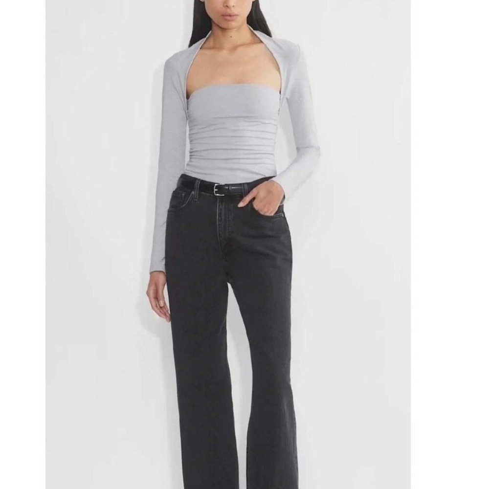 Aritzia Babaton Contour Shrug Top S Light Gray Ruched Long Sleeve Minimalist